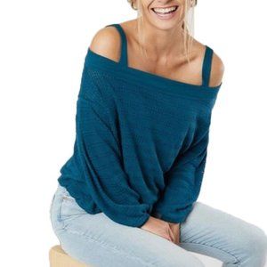 NEW! Free People Ocean Blue Knit Cold Shoulder Sweater